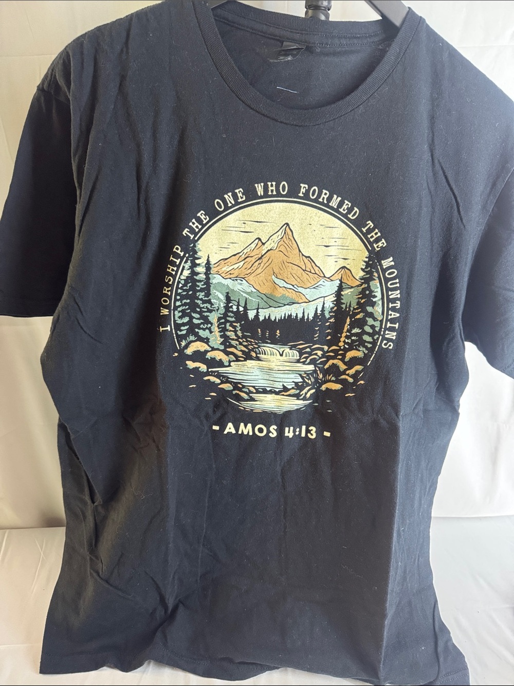 Black Graphic Mountain T-Shirt with Scenic Print